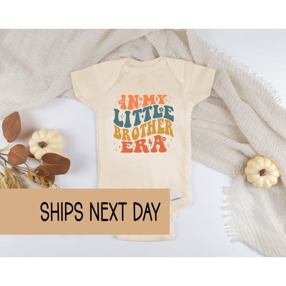 Little Brother Onesie, Retro In My Little Bro Era Shirt, Vintage Lil Brother Shirt. Cool Baby Clothing, Cute Natural Baby Onesie, BABY BODYSUIT LAT 4424