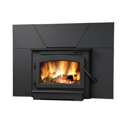 EPI22 Timberwolf Small Wood Burning Fireplace Insert with Blower Kit, Black Door and