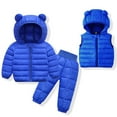 thumbnail image 2 of Godderr 3Pcs Boys Girls Puffer Down Coats Snowsuit Outwear Set for Kids Toddler Solid Color Ears Hooded Zipper Puffer Jacket+High Waist Snow Pants Ski Suits+down Waistcoat, 2 of 7