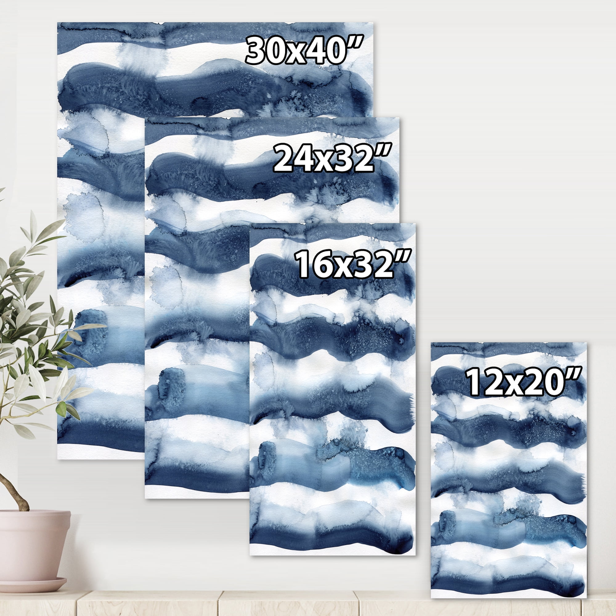 Designart ' Abstract Blue Classic Waves ' Modern Canvas Wall Art Print