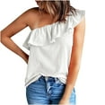thumbnail image 1 of ohmzyzo Womens One Shoulder Tops Ruffled Solid Color Tunic Shirts Summer Sleeveless Loose Tank Top, 1 of 6