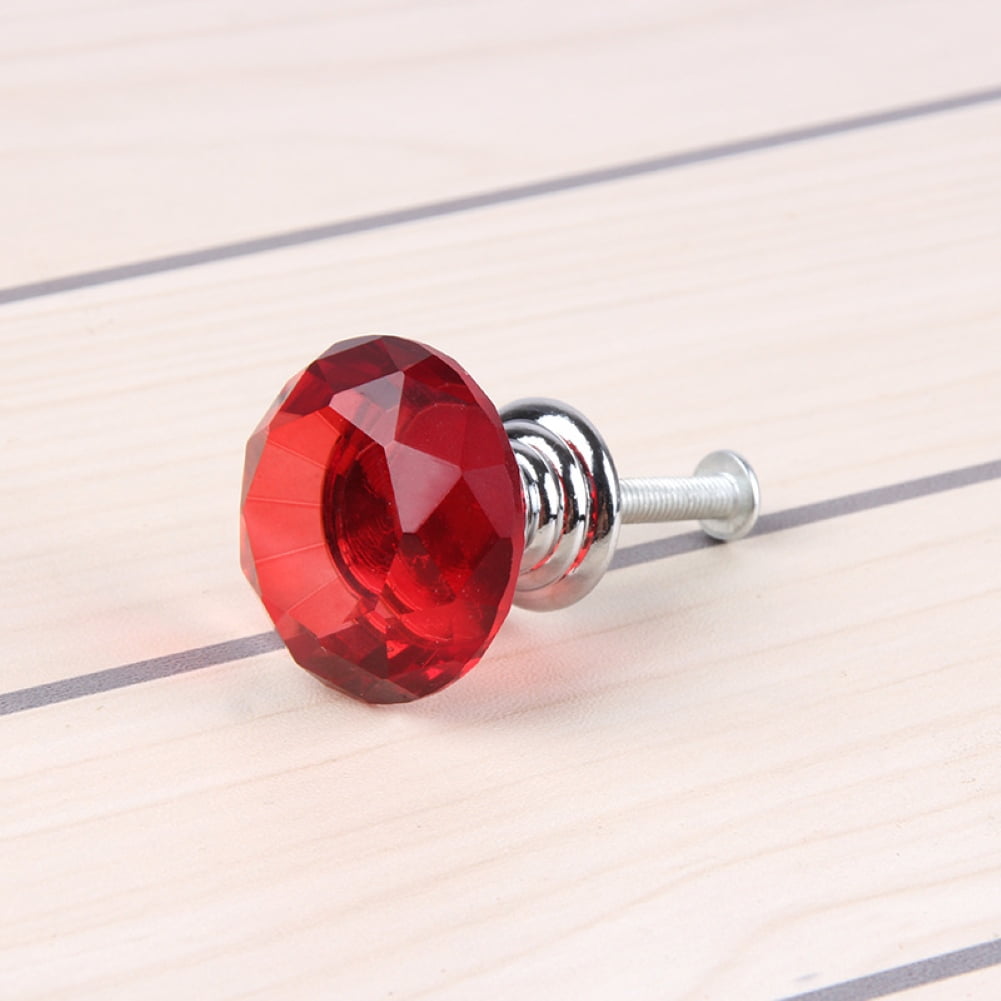 Oyov2L 1Pc 30mm Pull Handle Cupboard Red Diamond-Shape Faux Crystal European Style Furniture Zinc Alloy Handles Used for Kitchen Door Dresser