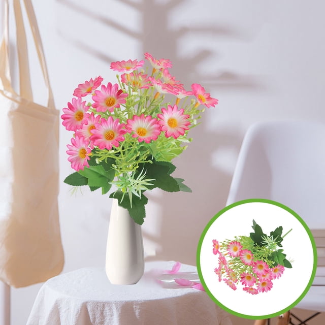 Ramo de flores de margaritas artificiales | Tallo floral de plástico sintético realista | Oficina en casa Decoración de jardín | Hojas y capullos realistas | Respetuoso con el medio ambiente