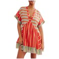 thumbnail image 2 of WREESH Womens Dress Fashion Casual Comfort Boho Printing Pocket Short Sleeve V-Neck Dress Orange-B, 2 of 6