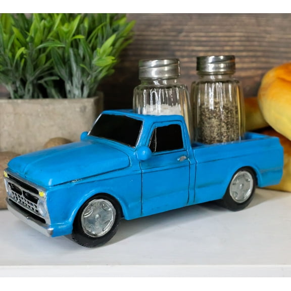 Country Rustic Vintage Blue Highboy Pickup Truck Salt And Pepper Shakers Holder