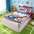 thumbnail image 3 of Manfei Cartoon Baseball Zipper Twin Comforter Sets with Fitted Sheet and 2 Pillowcases, Kawaii Sport Zipper Bedding Set, Red Blue White Multicolor, 3 of 7
