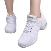 Women's Breathable Air Cushion Jazz Dance Shoes Lace Up Mesh Sneakers Athletic Walking Dance Thick Soled