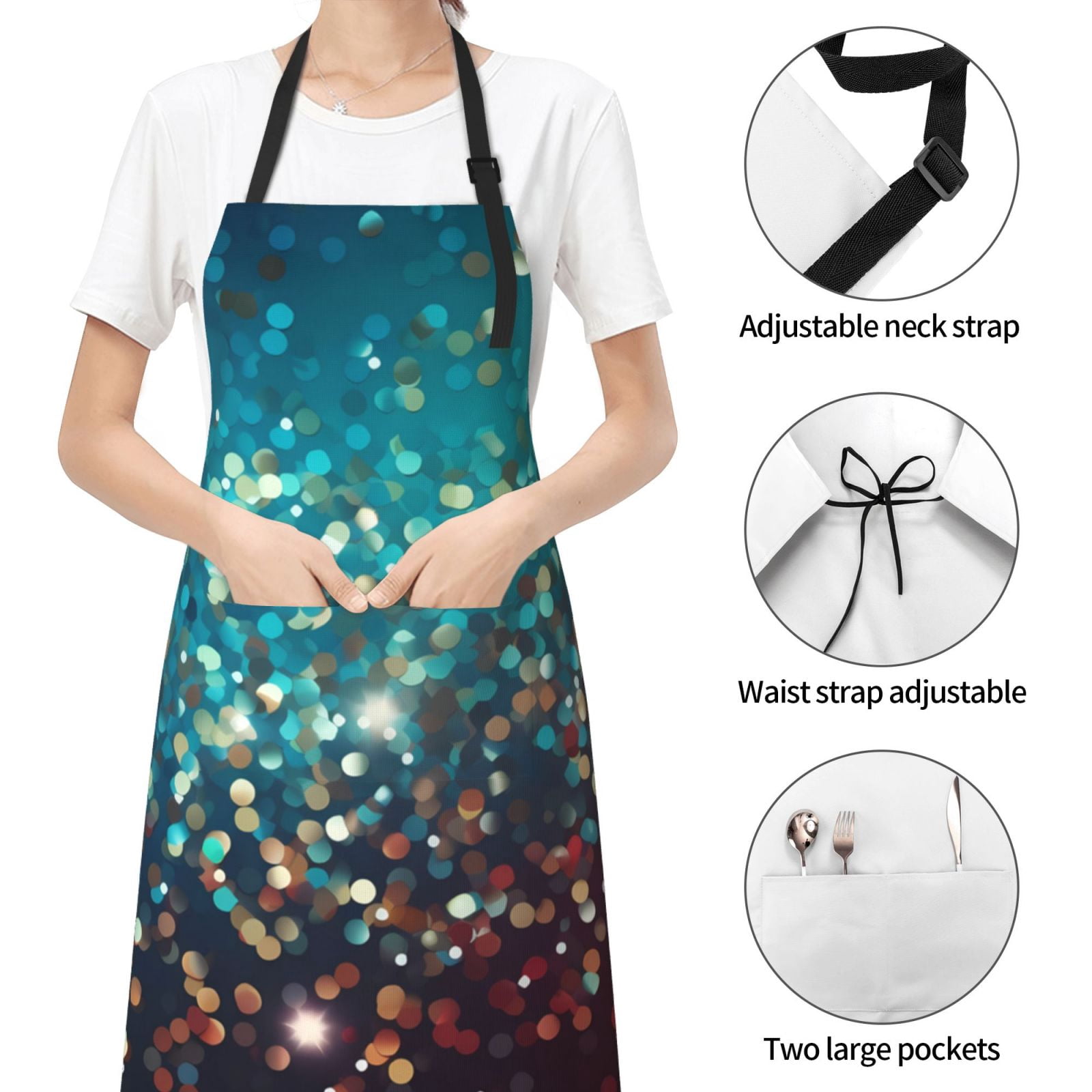 Kdxio Colorful Rainbow Glitter Apron with Pockets Adjustable Kitchen Aprons for Men Women Waterproof Aprons for Cooking,Drawing,Crafting, Baking Household Cleaning