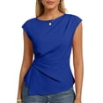 thumbnail image 2 of Womens Twist Front Cap Sleeve Tops Crew Neck Slim Fit Dressy Casual Blouses Business Office Work Fashion Shirts Elegant 2026 Summer, #01 Dark Blue, XXL, 2 of 6