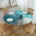 thumbnail image 4 of Round Table Cloth Teal and Grey Abstract Art Painting Tablecloth Elastic Edge Fitted Turquoise Table Cover Up to Size 40"-44" Diameter, 4 of 6