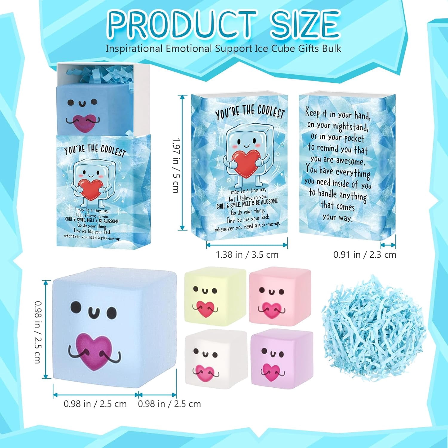 30 Sets Inspirational Gifts Ice Cube Stress Balls with Support Gift Boxes You're The Coolest Party Favors for Adults Office Prizes Relief Desk Decor