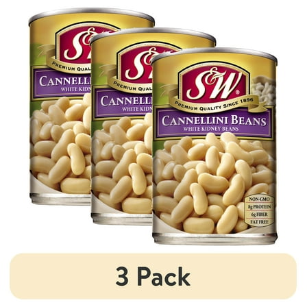 (3 pack) S&W Cannellini Beans - White Kidney Beans - 15.5 oz. Can