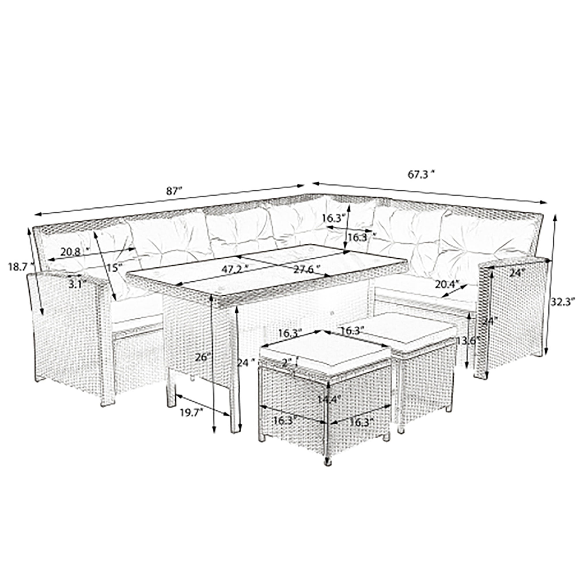 Kadyn 6-Piece Patio Furniture Set with Table and Bench for Backyard, Garden and Pool (Gray)