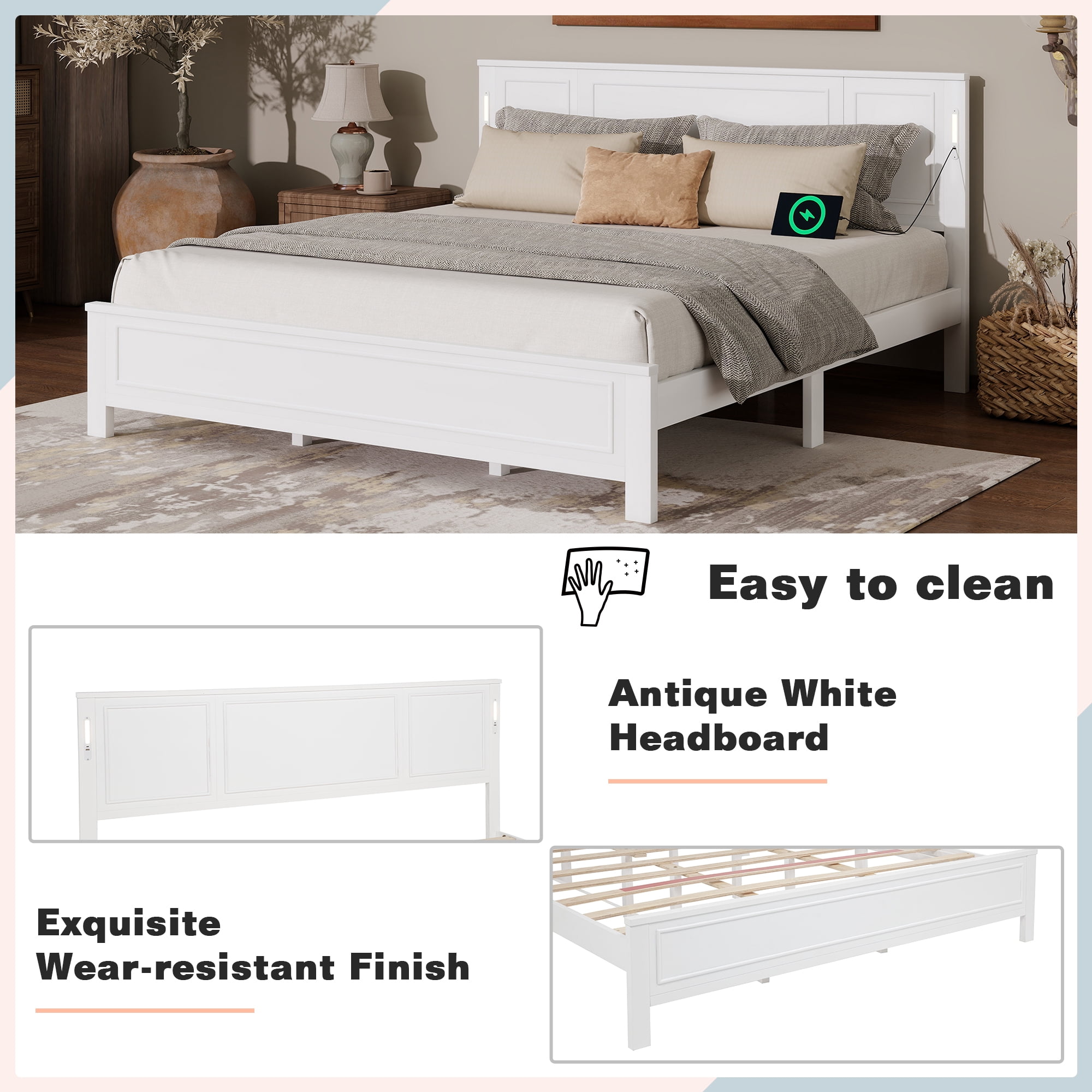 Sailvan Bed with 2 Storage Drawers, LED Lights, USB Charging Station