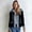 Black, variant on Hooded Jacket For Women Faux Suede Fabric With Denim Patchwork Short Outer Layer Zip Button Front Drawstring Relaxed Fit Outerwear