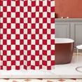 thumbnail image 4 of Aesthetic Checkerboard Grid Pattern Shower Curtain, Beige Red Modern Shower Curtain Sets Decoration 71x71 Inch with Hooks, 4 of 6