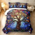 thumbnail image 2 of Homewish Watercolor Nature Tree Floral Quilt King,Colorful Boho Glass King Coverlet Set,Navy,Black Reversible,3pcs, 2 of 7