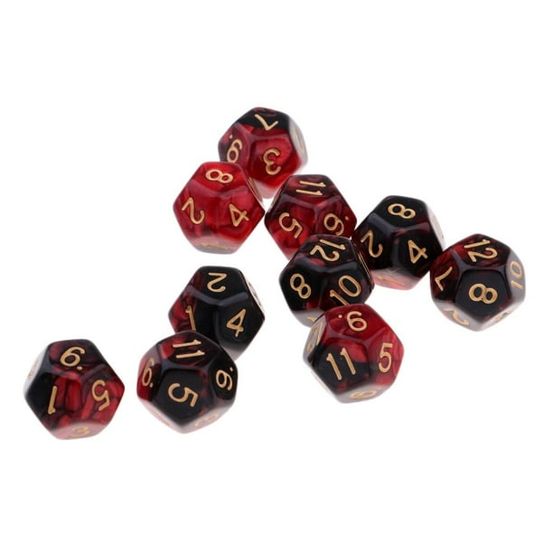 Dados poliédricos piezas de varios D12 para Dados de juegos de dragones de mazmorras Rojo + negro Hugo Juego de dados TRPG Dice
