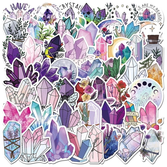 49 Crystal Stickers – Waterproof Vinyl Gemstone Decals for Water Bottles, Laptops, Notebooks, Tumblers, Phone Cases & Journals