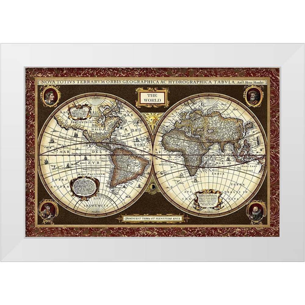 Vision Studio 14x11 White Modern Wood Framed Museum Art Print Titled - Decorative World Map