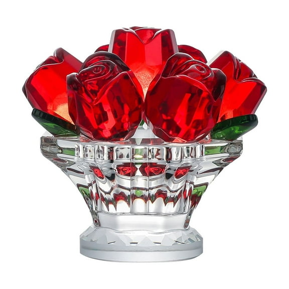 Red Crystal Rose Flower Figurine with Base,Glass Flower Bouquet Gifts for Women Girlfriend Wife,Crystal Flower Home Table Decor ​for Valentine's Day Wedding Anniversary
