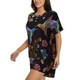thumbnail image 2 of Uemuo Humming Bird Pattern Women's Short-Sleeved Pajama, Button-Front Loungewear, 2-Piece Summer Sleepwear, Elastic Drawstring Shorts-Medium, 2 of 7