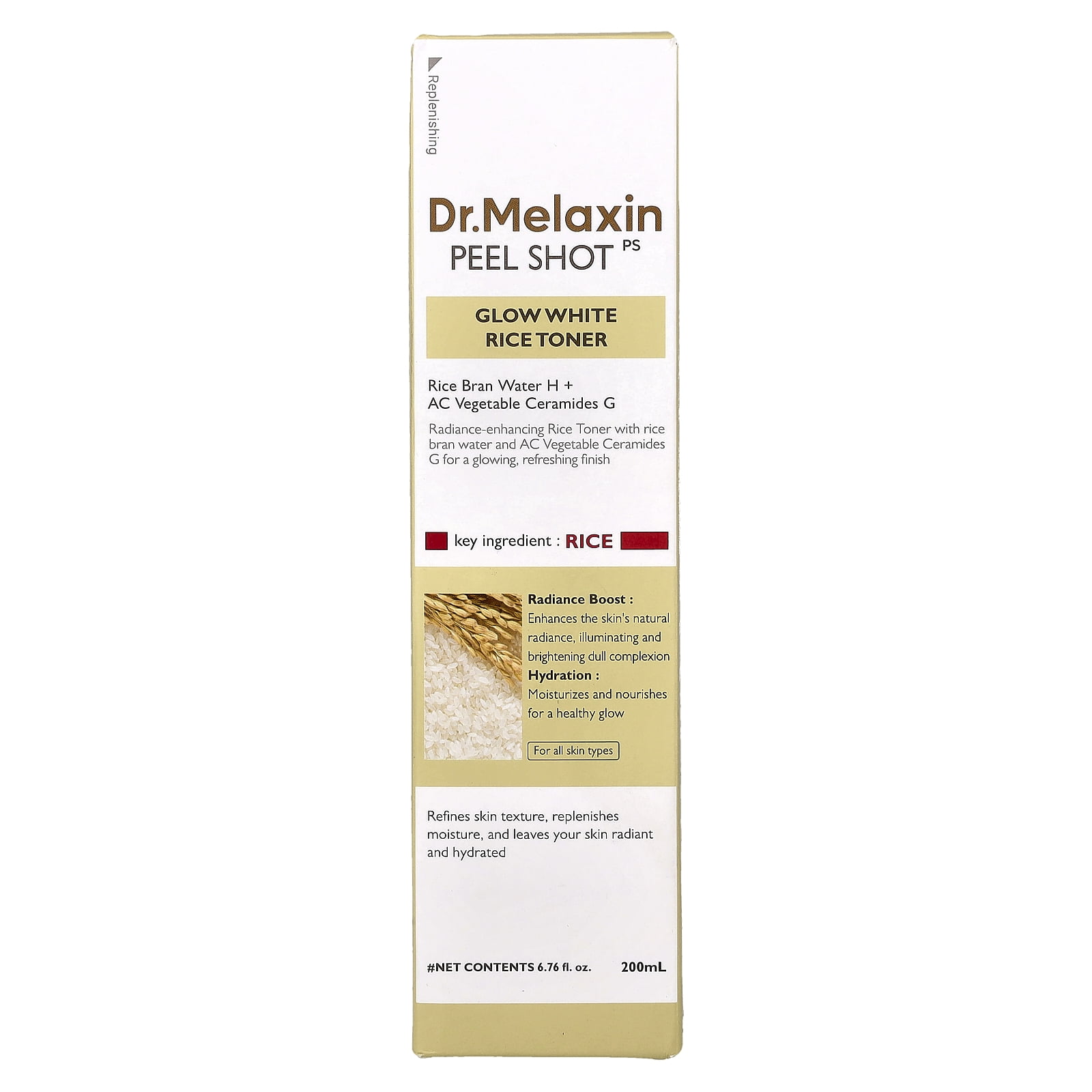 Dr.Melaxin Peel Shot Glow White Rice Toner, All Skin Types, 6.76 fl oz (200 ml)