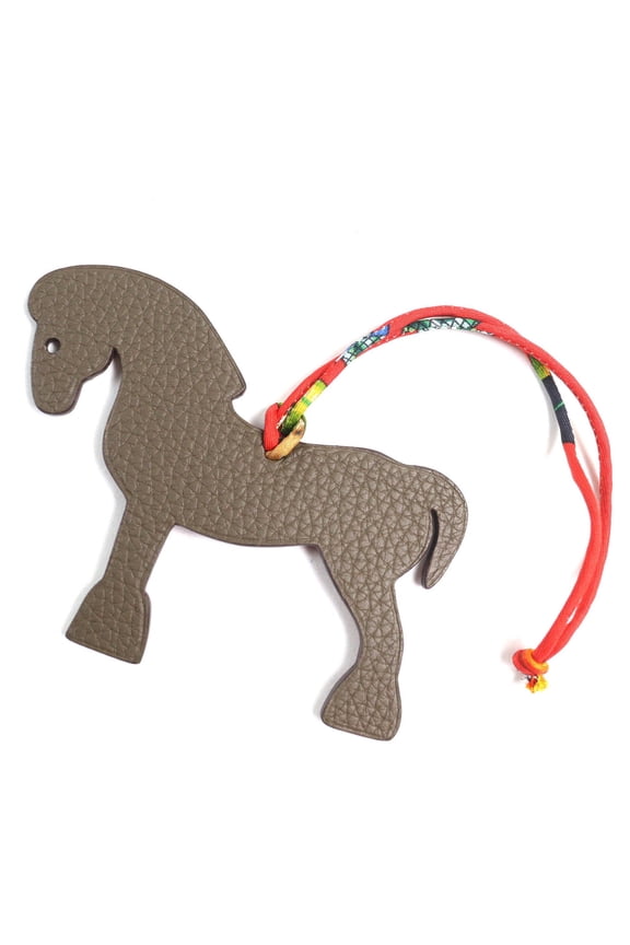 Pre-Owned HERMES Petit H Hermie Horse Leather Bag Charm, Brown and Violet, Made in... (Good)