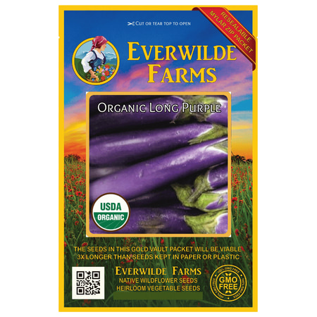 Everwilde Farms - 125 Organic Long Purple Eggplant Seeds - Gold Vault Jumbo Bulk Seed