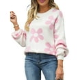 thumbnail image 2 of Women'S Sweater Fall Long Sleeve Crewneck Tops Knit Oversized Pullover Casual Print Tops White XL, 2 of 9
