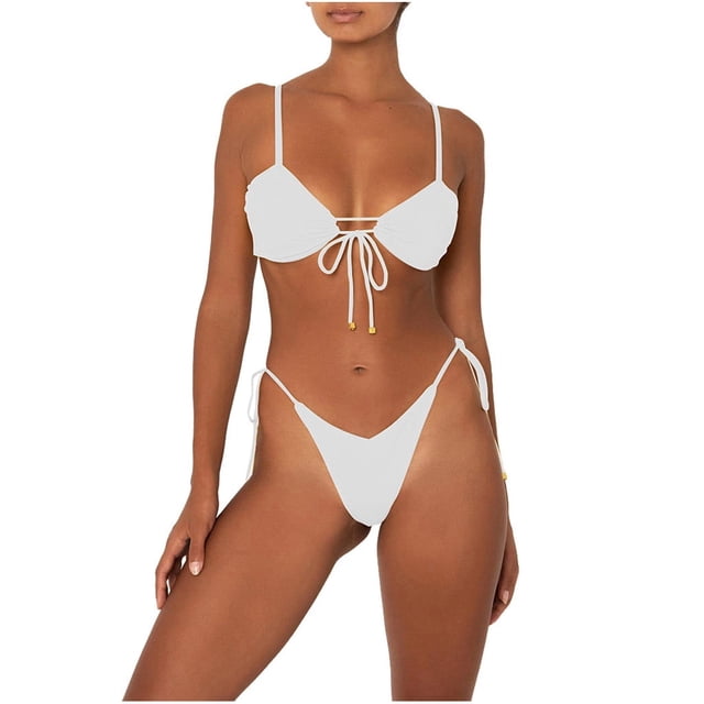 Conjuntos de bikini Prolriy para mujer, traje de baño para mujer, ropa de playa, moda de baño de verano dividido, trajes de baño estampados, conjunto de tankinis, trajes de baño para mujer, blanco L