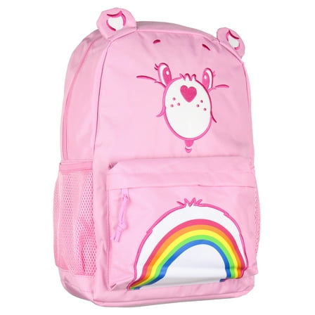 Care Bears Backpack Cheer Bear Embroidered Face Rainbow Belly Badge Design with 3D Ears Laptop School Travel Backpack