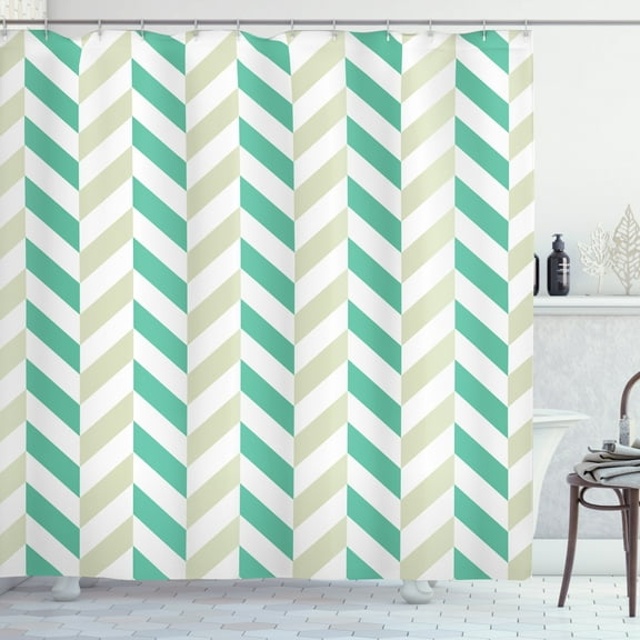 Ambesonne Chevron Shower Curtain, Herringbone Springtime, 69"Wx70"L, Sea Green Eggshell White