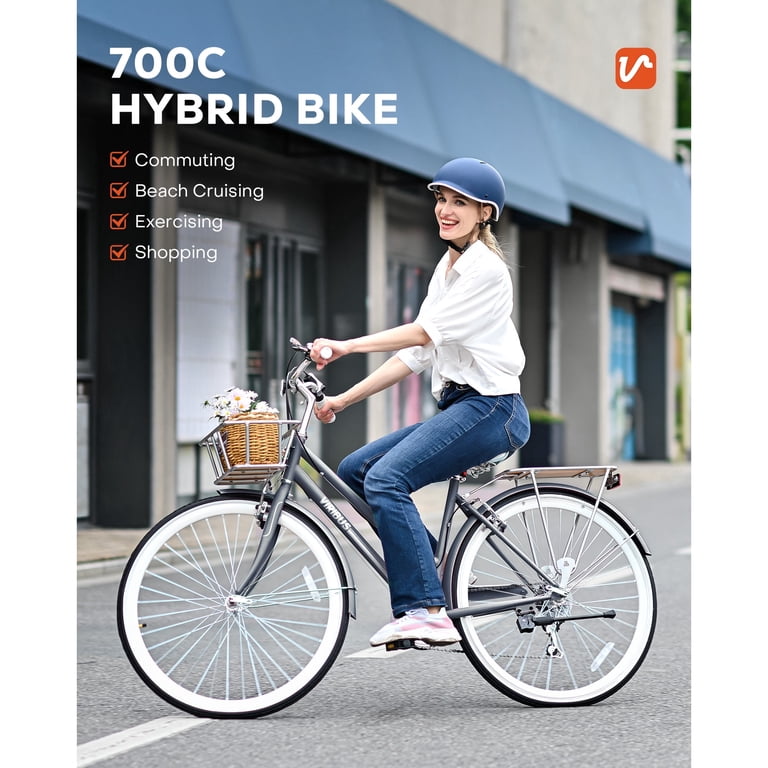 Hybrid Bike, 700c City Commute Cruiser Bike with 7 Speed