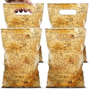 Pajean 100 Pcs PriNst Pirate Party Favor Bags Bulk Treasure Map Goodie Treat Candy Loot Gift Bag Pirate Theme Treasure Plastic Gift Wrapping for Nautical Themed Birthday Party Supplies