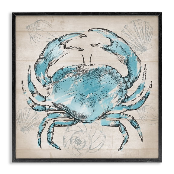 Stupell Industries Traditional Vintage Drawn Crab Black Framed Giclee Art, 12 x 12, by Conrad Knutsen