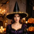 thumbnail image 4 of XIAOCHA Womens Sparkly Halloween Witch Hat Mesh Wizard Hat Role Playing Party Headwear,Yellow, 4 of 5