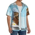 thumbnail image 2 of Balery Funny Cat Taking a Bath Camisa Casual de Manga Corta con Botones para Hombre, Texturizada, Estilo Cubano, para Playa, Verano-Large, 2 of 5