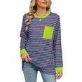 thumbnail image 2 of Siilsaa Womens Casual Striped Pullover Tops Long Sleeve Shirts Crewneck Oversized Sweatshirts 2024 Fall Clothes Hot Pink,2XL, 2 of 5