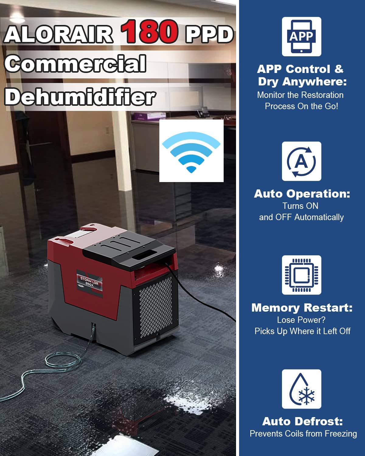 ALORAIR 180 PPD Commercial dehumidifiers Smart APP Control, 28 Gallons Industrial Dehumidifier for Home, Basements, Garages, Crawl Space, Water Damage Restoration, Storm LGR 850X
