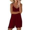thumbnail image 2 of Combinaison Décontractée Sans Manches à Bretelles, Coupe Ample et Ajustable, Short Extensible avec Poches pour Femmes, Rouge Vin, Petit, 2 of 5