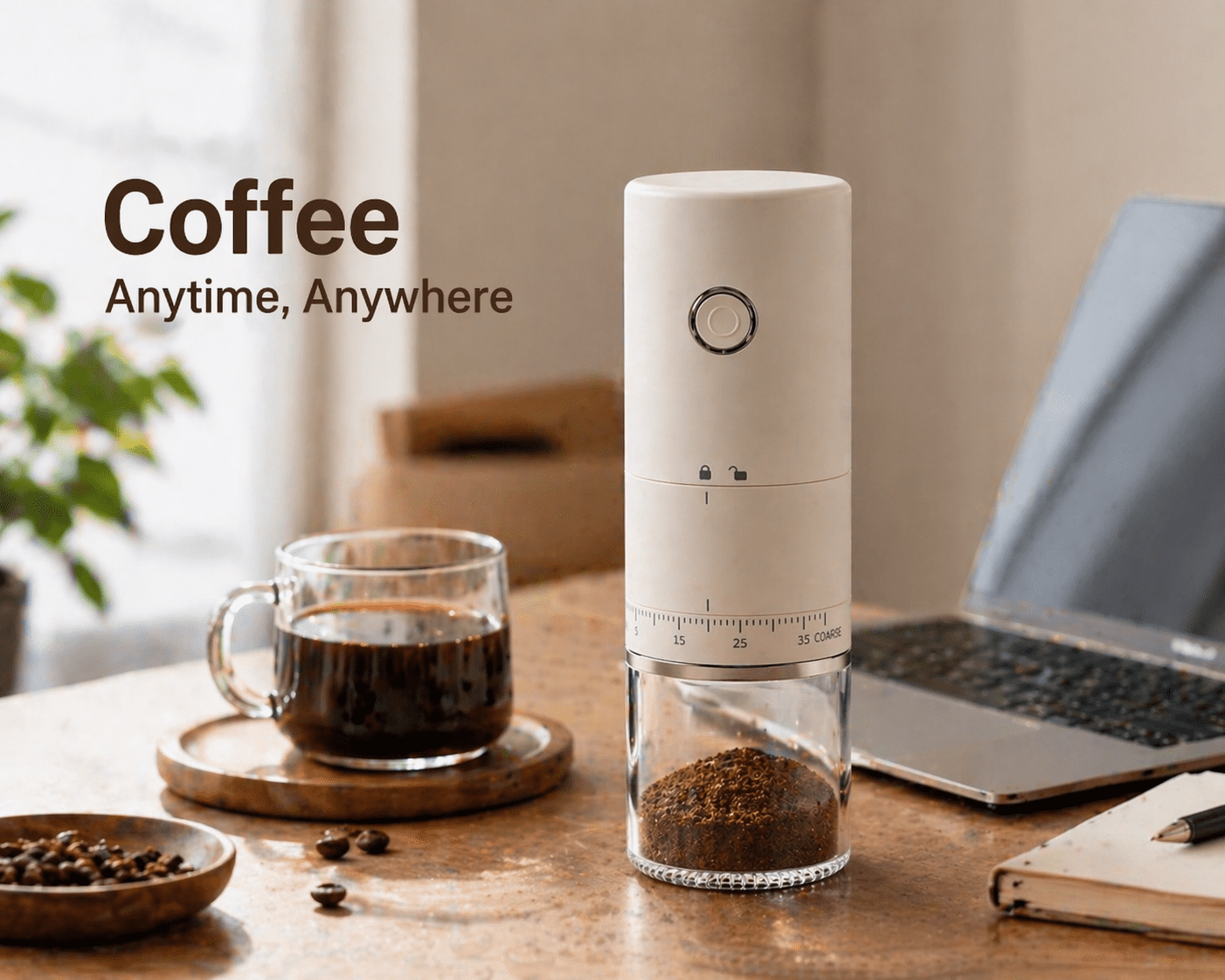 Portable Electric Coffee Grinder with 38 Adjustable Settings, USB Rechargeable Burr Mill with 1500mAh Battery, 304 Stainless Steel 25g Capacity Bean Grinder for Travel, Office and Camping