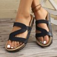 thumbnail image 2 of Rokment Beach Platform Cork Footbed Slides Sandals for Women Wide Width Comfortable Soft Sole Casual Leather Open Toe Orthopedic Walking Flat Slip on Vacation Dress Slippers Summer Shoes Black, 2 of 6