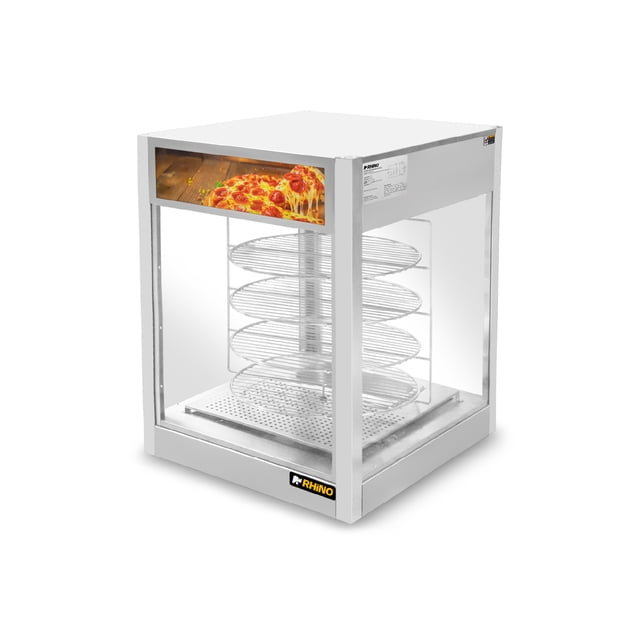 RHINO, Vitrina Caliente para Pizza, 177 L, Control de Temperatura 30 a 90 °C, Control Independiente de Humedad, Iluminación LED Interior, 4 Niveles de Exhibición, Acero Inoxidable, VICAPI-177L