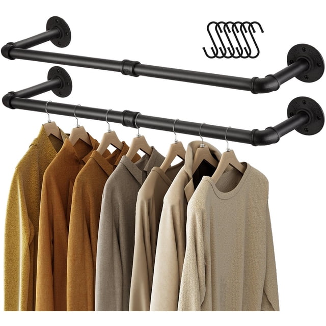GREENSTELL Perchero montado en la pared, estante para ropa de tubería industrial de 36,2 pulgadas, barra para armario que ahorra espacio, barra colgante multiusos para dormitorio, cuarto de lavado, 2