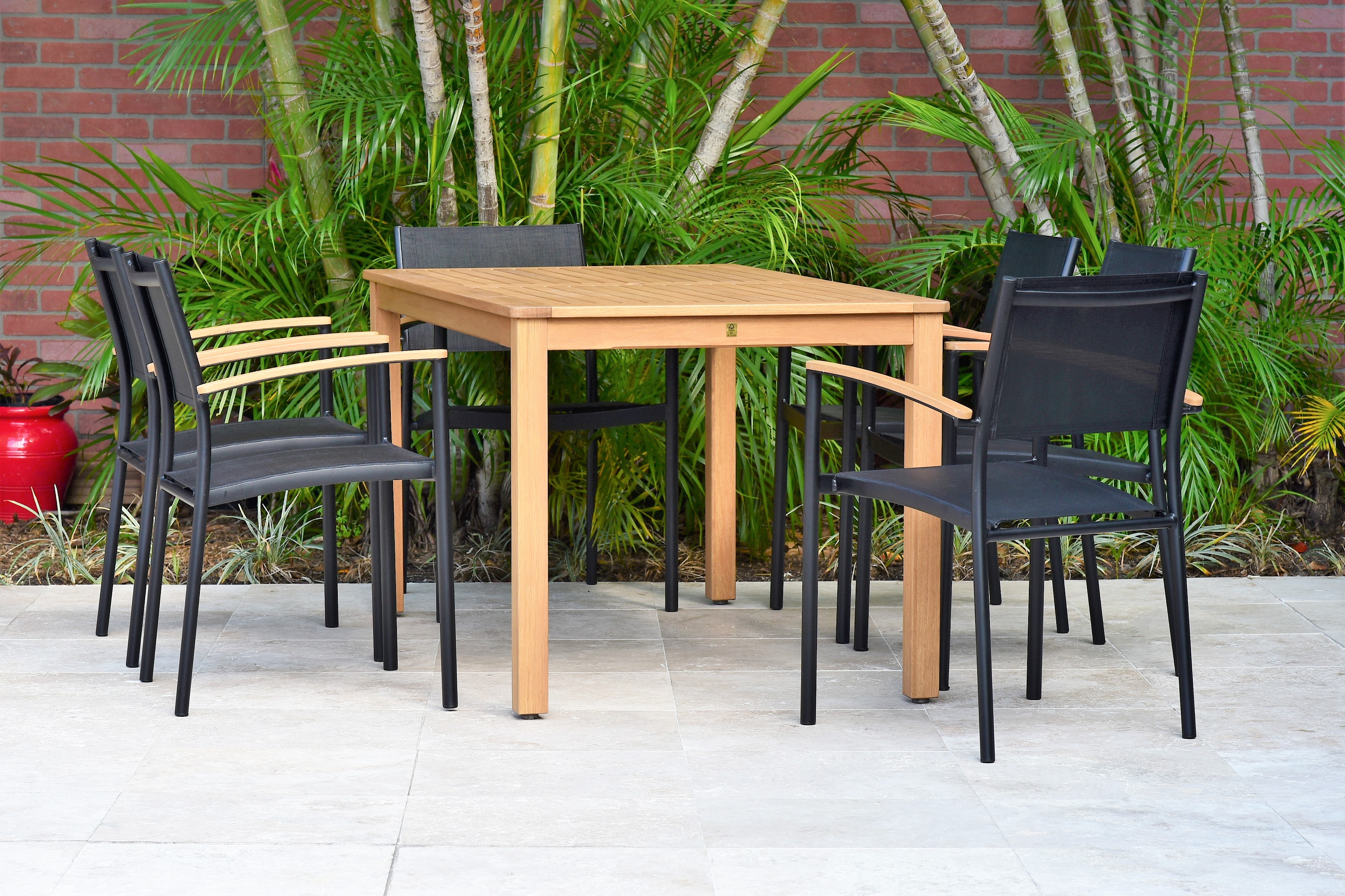 Amazonia Bellegard Teak Finish 7 Pieces Rectangular Patio Dining Set