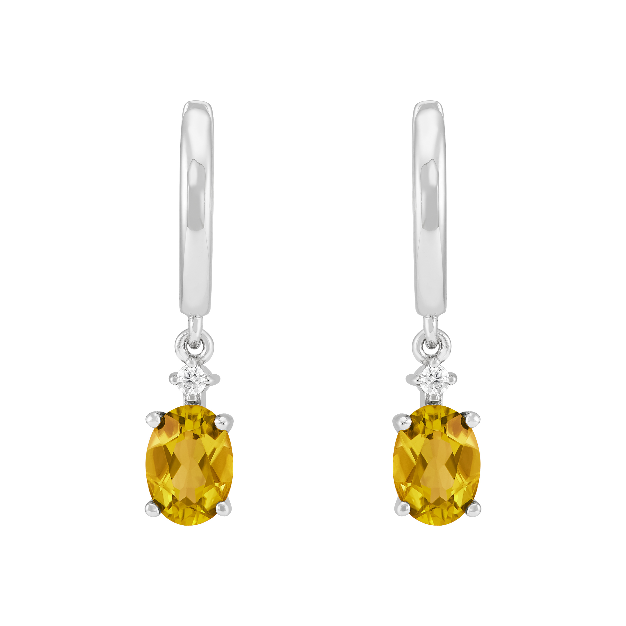 Brilliance Fine Jewelry Oval Citrine and White Cubic Zirconia Hoop Earrings in Sterling Silver