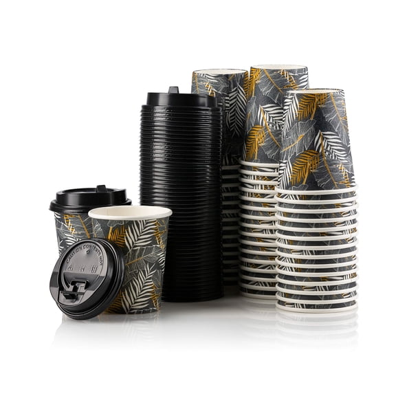 Disposable Coffee Cups with Lids 10 oz, To Go Insulated Office Coffee Cups and Lids, 50 Count, Paper Beverage Cups Hot or Cold Drinks - Posh Setting