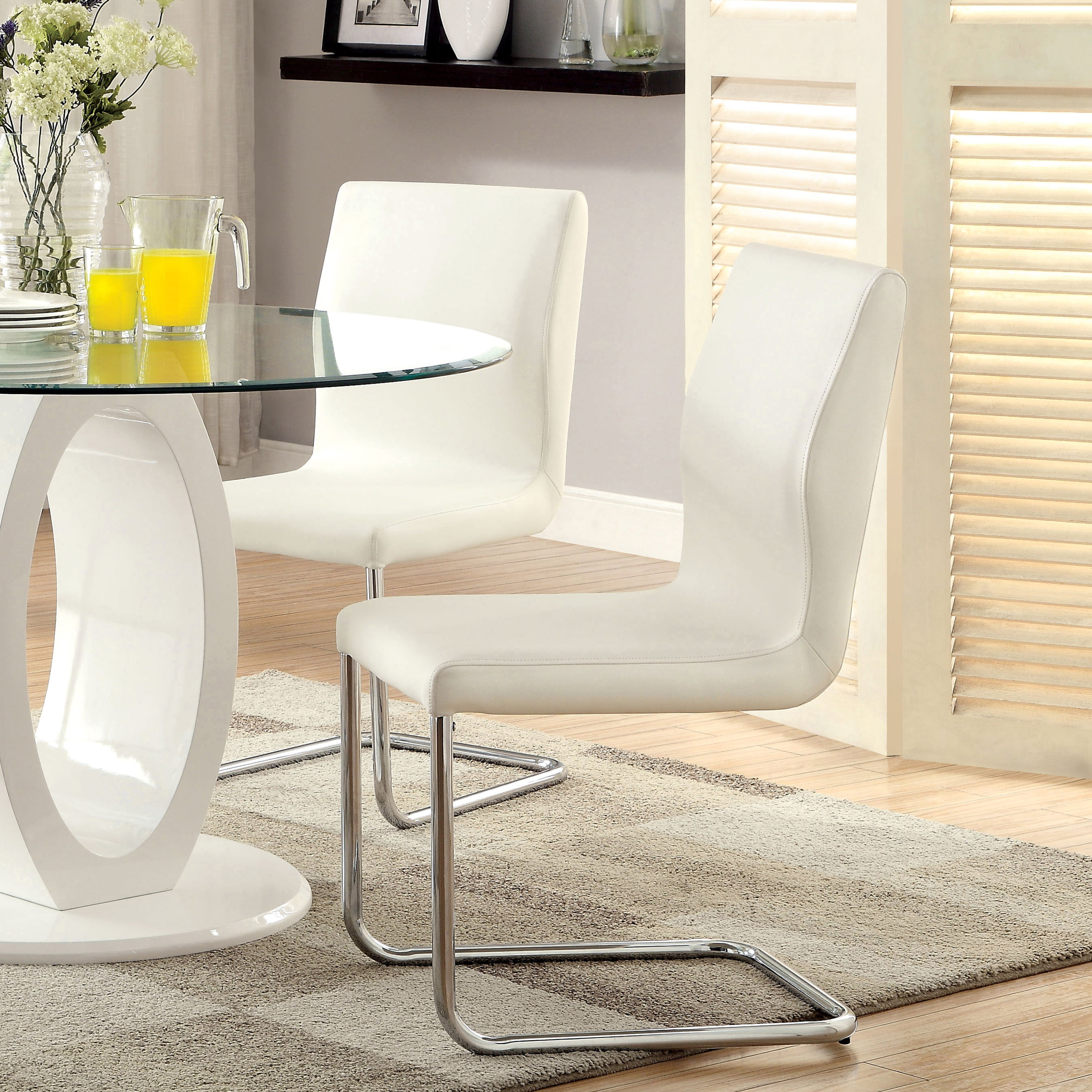 Furniture of America Janus Modern 5-Piece Round Dining Table Set, White