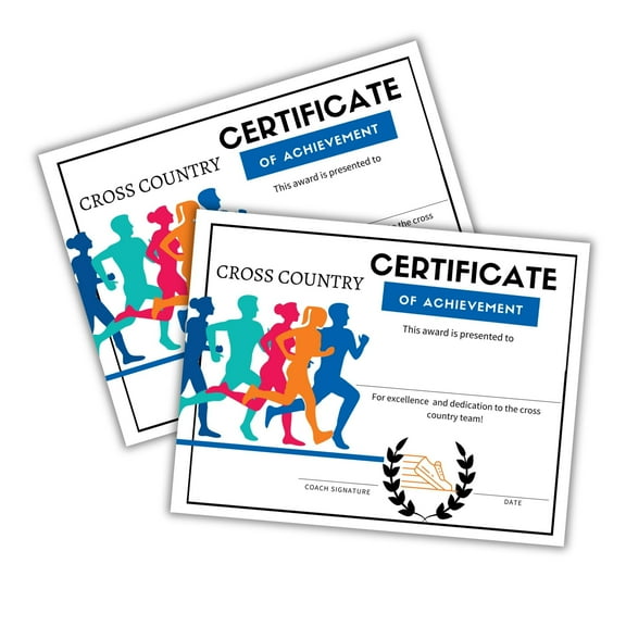 Cross Country Certificate of Achievement 30pk 8.5x11 Team High School End of Year Awards Participation Running Excellence Superlatives